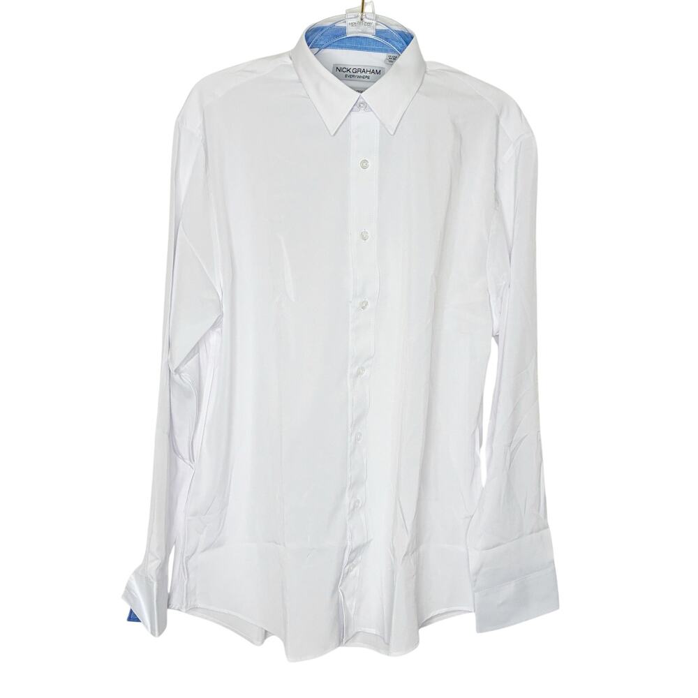 Nick Graham White Everywhere Stretch Modern Fit Dress Shirt NWOT Mens 17-17.5